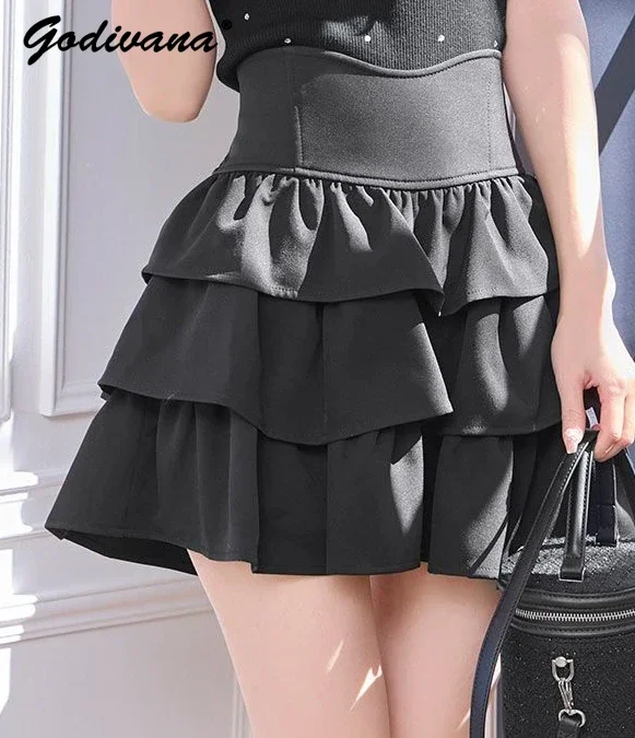Japanese Style New Spring Summer Ladies Sweet Cake Skirt Solid Color Women's High Waist Slim Elegant Short Culotte Mini Skirts