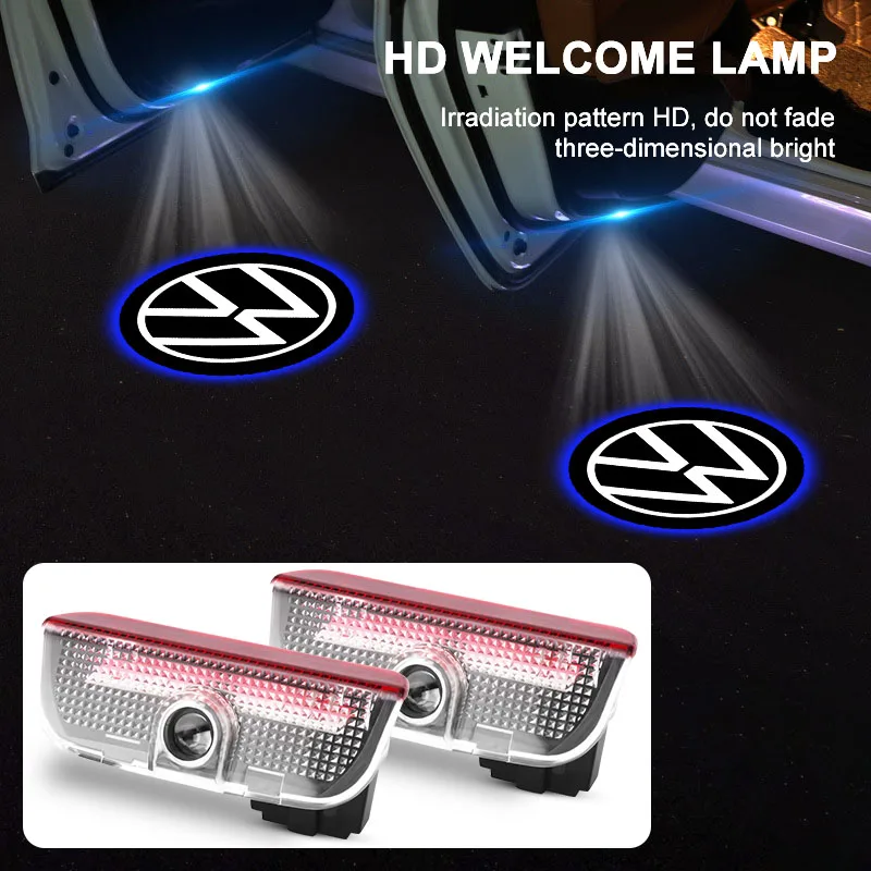 2PCS Car Door Welcome Lights Projector Lamp Auto Accessories for VW Sagitar GTI Polo Passat Scirocco Tiguan Golf Bora