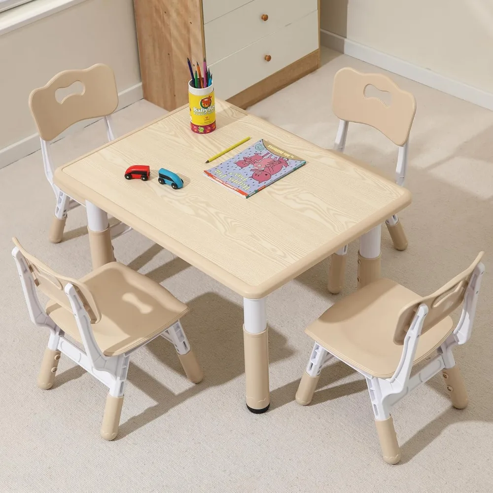 

Kids Table and 4 Chairs Set with Graffiti Desktop, Height-Adjustable Kids Study Table for Boys and Girls Aged 3-8, Max 300lbs