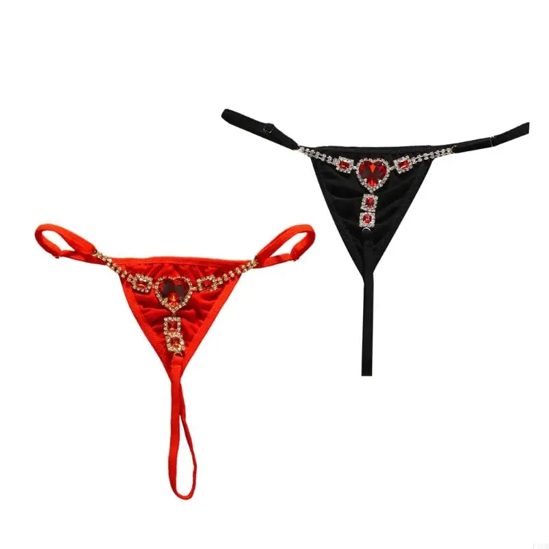 

P8DB Rhinstones String Thongs for Women Crystal Underwear Low Rise T-back Sexy Thongs Panties T-back Underpants