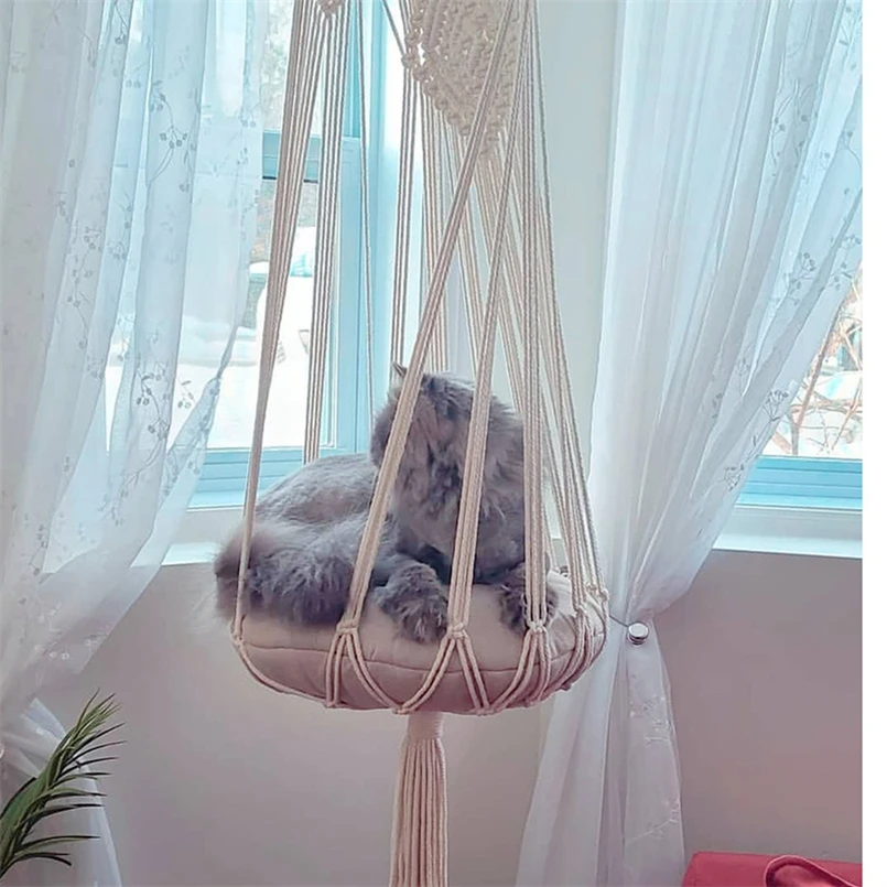 Hand-woven Cotton Cat Hammock Swing Bed Pet Cat Dog Hanging Nest for Gothic Home Decor Bohemian Hangings Wall Tapestry