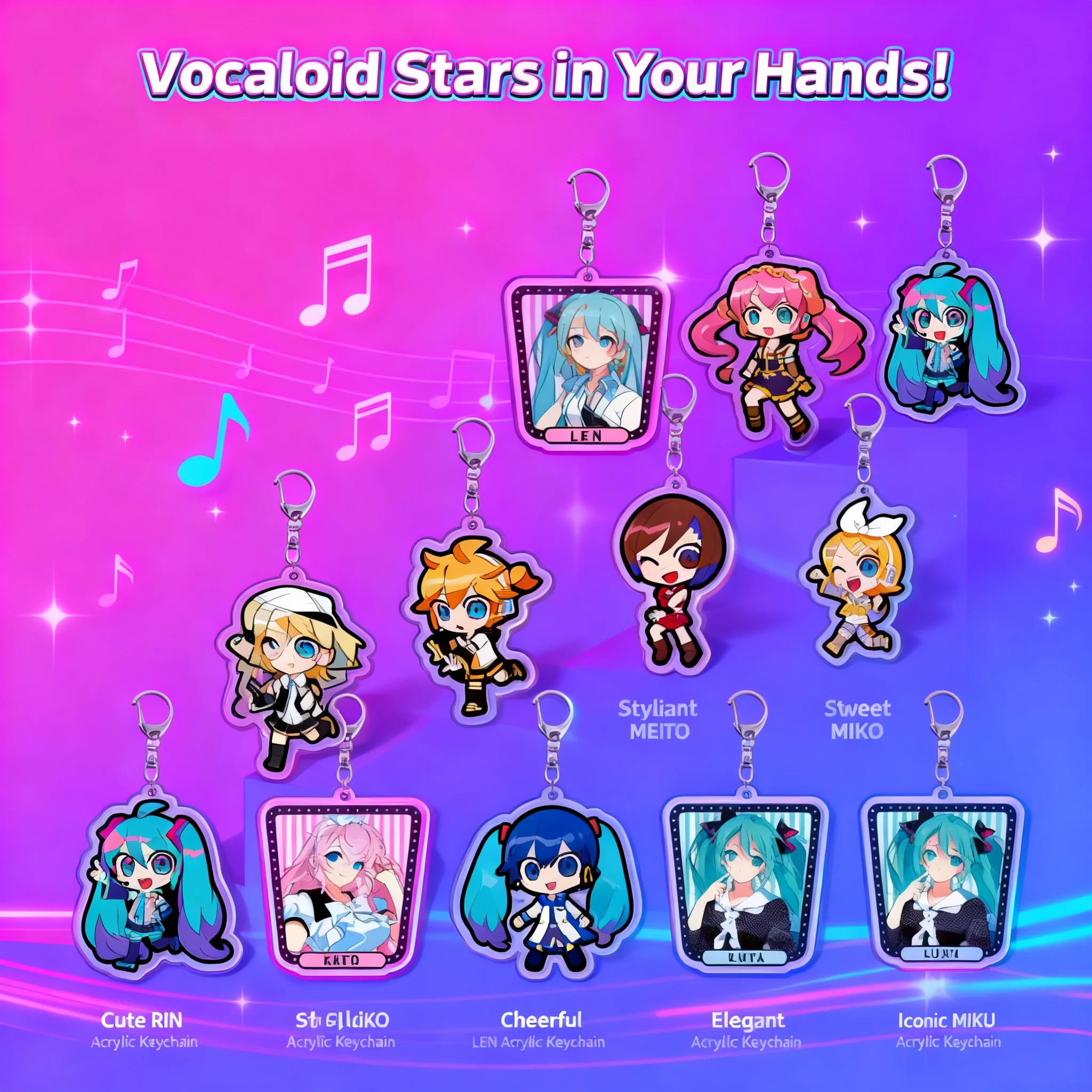 

Акриловый двусторонний брелок Miku Hatsune, милый кулон для рюкзака, держатель для ключей с персонажами аниме Miku Hatsune и Kasane Teto, кавайный