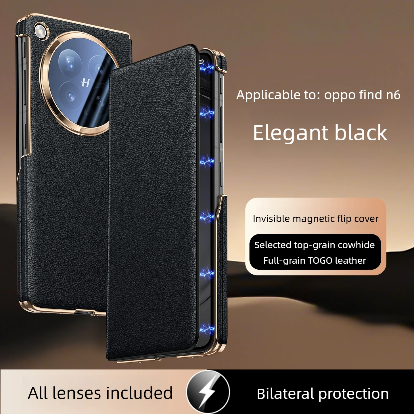 

[center axis hinge protection] for oppo find n6 case Genuine leather magnetic flip case lens all-inclusive oil wax leather case