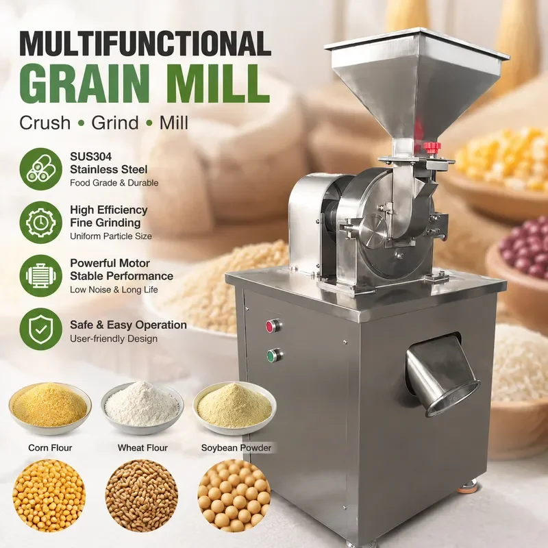 Industrial Grain Grinder Stainless Steel Flour Mill for Processing Corn Wheat Rice Soybeans and Variety of Grains