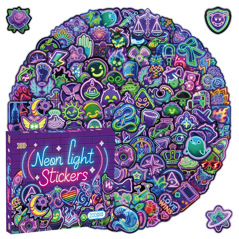 10/50/100/200 Stück Neonlicht Cartoon Graffiti Aufkleber Ästhetische DIY Telefon Laptop Notebook Wasserdicht Coole Aufkleber Aufkleber Spielzeug