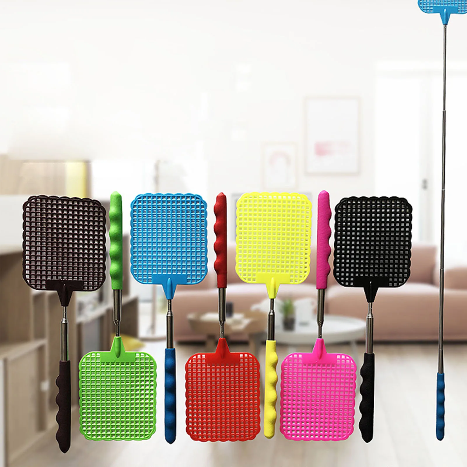 9PCS Fly Swatters Telescopic ขยาย Fly Swatter ป้องกัน Pest ยุงเครื่องมือแมลงวันดัก Retractable Swatter สวนอุปกรณ์