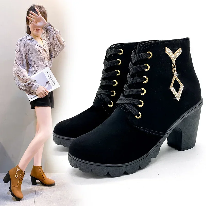 Comemore 2024 New Women Shoes Lace Up Ankle Boots Zapatos Mujer Fashion High Heels Ladies Casual Spring Pumps Platform Heel 42