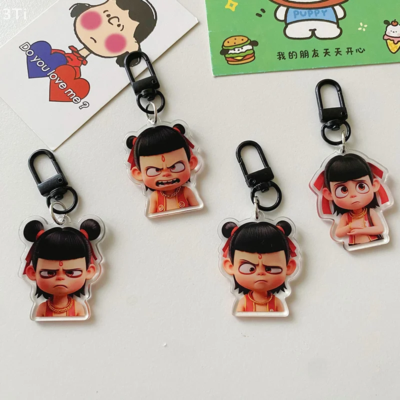 2D Nezha брелок с героями мультфильмов, аниме, акриловый брелок, прекрасная сумка, кулон, пара, держатель для ключей, украшение, сумка, аксессуары для ключей