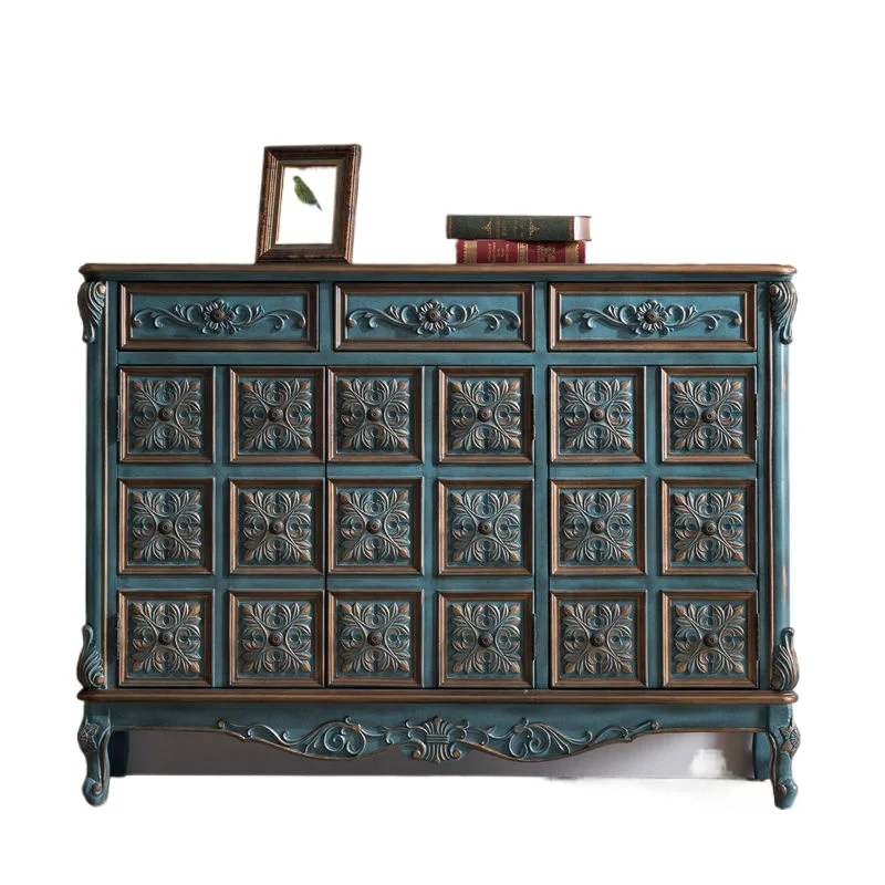solid wood American-style entrance entrance cabinet, storage, retro painted balcony, two or three door cabinets
