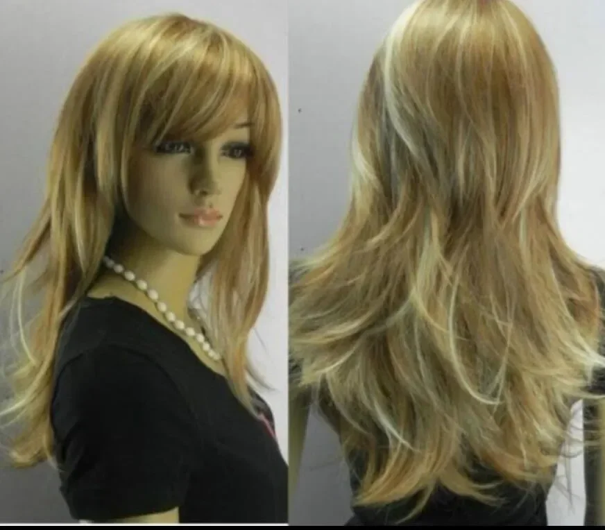 Fashion Women’s long mix brown & light blonde straight full WIG