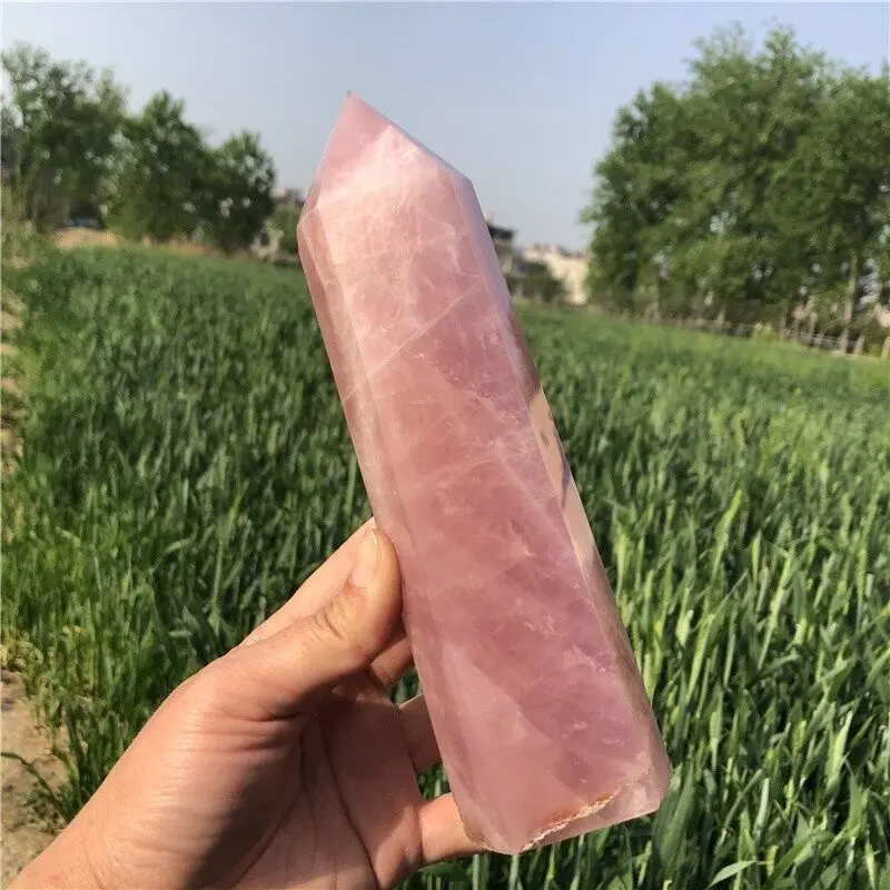 Huge Natural Pink Rose Quartz Obelisk, Powder Crystal Ore Carved Wand, Mineral Reiki Healing Stone Pillar, Degaussing Divination