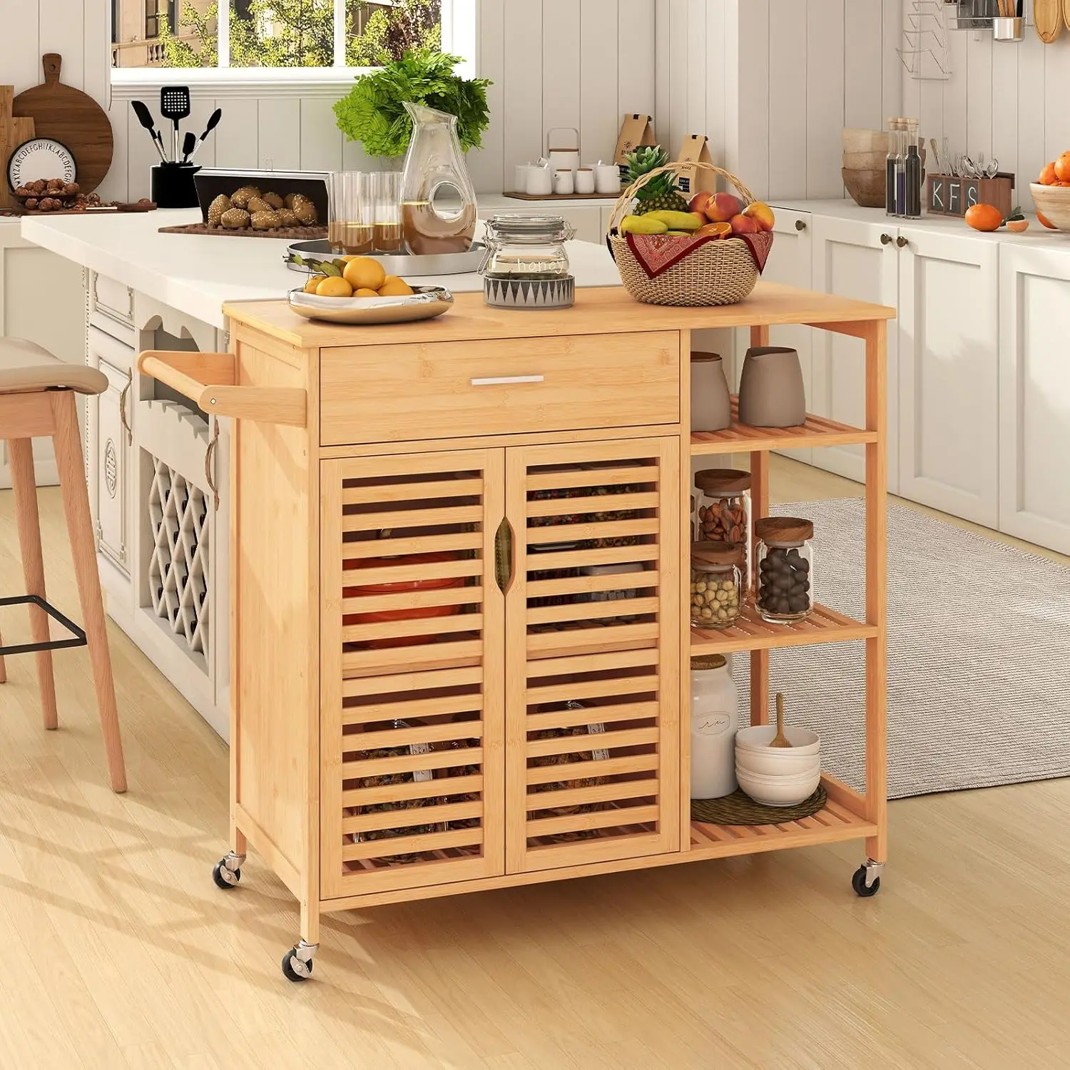 

Bamboo Rolling Kitchen Island with Storage, Kitchen Island cart on Wheels, Kitchen cart w/Drawer, 3-Tier, Customized