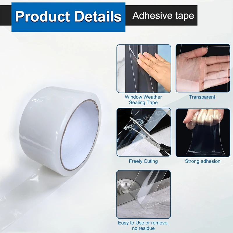 Transparent Weather Sealing Tape Window AC Air Conditioner Sealing Tape Weather Stripping Residue-Free Clear For Doors Windows
