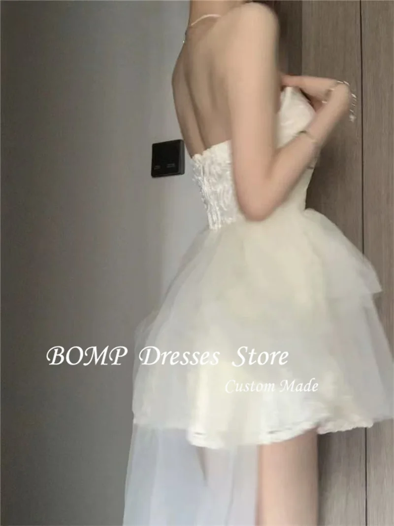 BOMP-Mini vestido corto Sexy para fiesta de graduación, vestido de princesa de tul marfil con encaje y escote en forma de corazón, vestido de recepción de novia personalizado