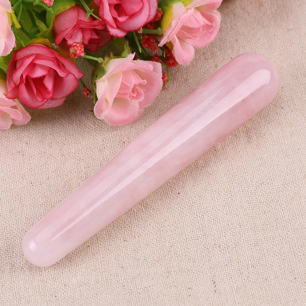 Quartz Crystal Face Massage Wand Pink Smooth Surface Crystal Massage Wand Acupressure Facial Massage Tool Muscle Knots Relief