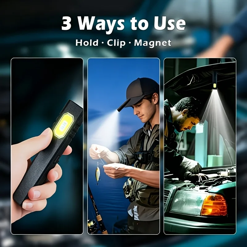 2-Pack Portable Magnetic Flashlights, 5 Lighting Modes, Hook And Magnetic Hands-Free Design, Compact, USB Rechargeable. Perfect for Camping, Hiking, Night And Emergency Use, Ideal Gift, Without Battery view 6