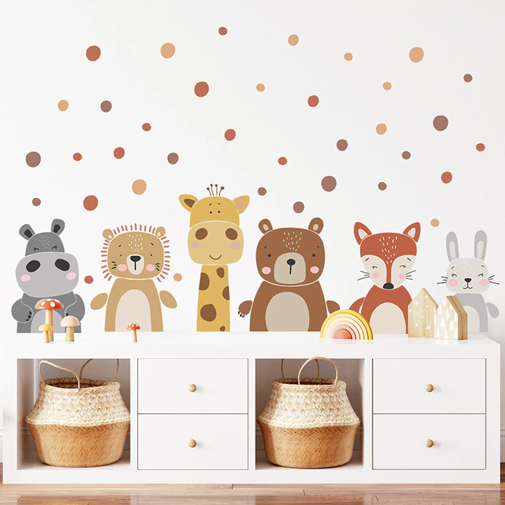 Boho Cute Giraffe Bear Animals Dots Wall Sticker Nursery Vinyl Children's Wall Art Decals for Baby Kids Room Home Decoration