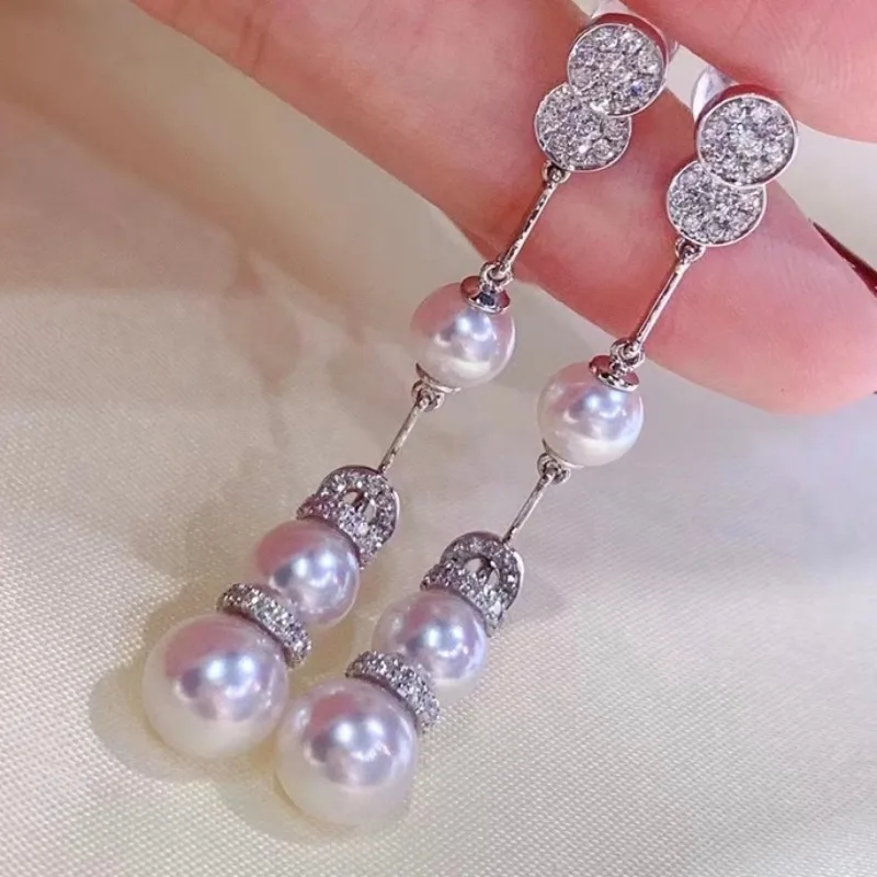

Gorgeous 5-8mm South Sea Round White Pearl Earring 925s pearl earrings 925 sterling silver earrings dangle