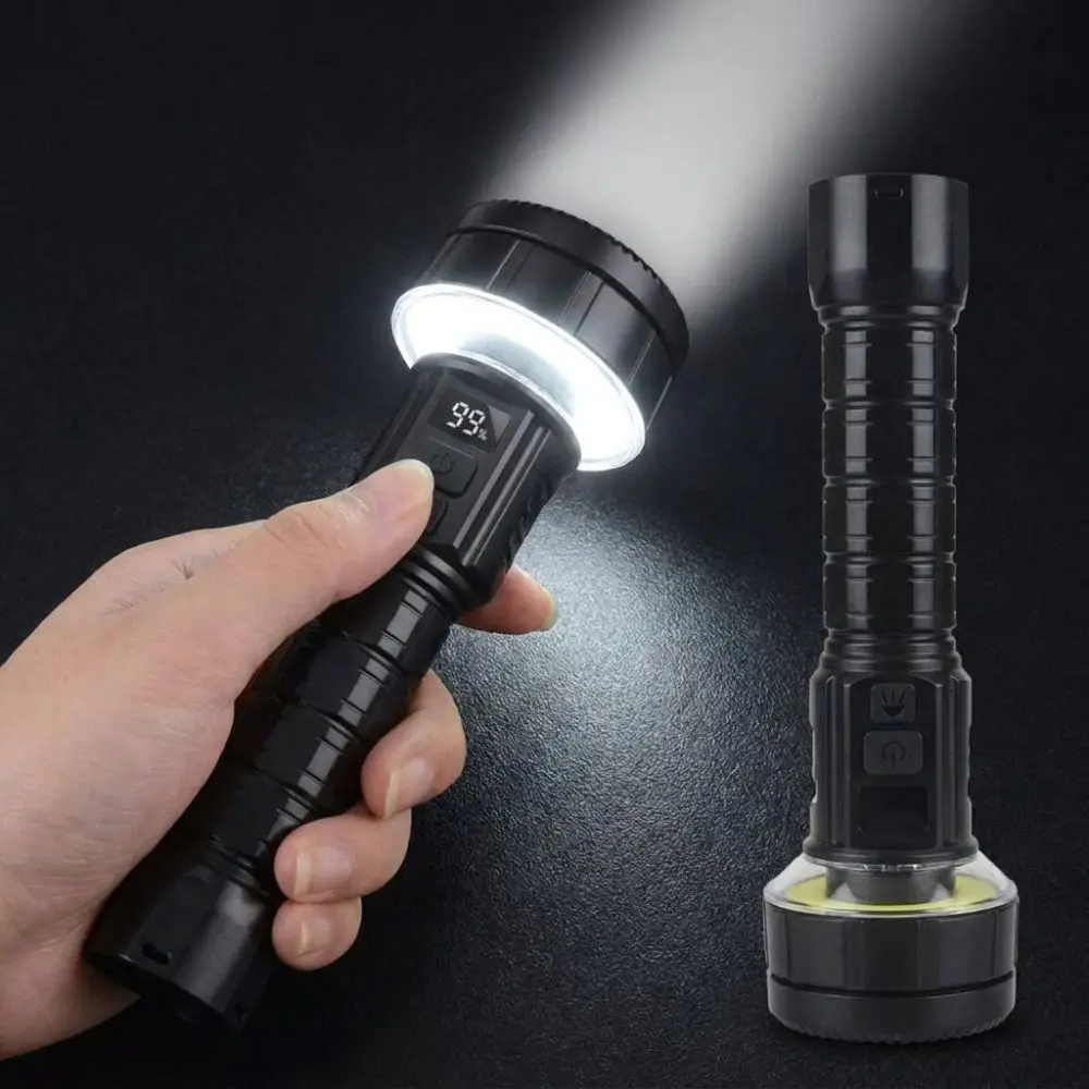 With Tripod Dual Side LED Flashlight 10 Core Digital Display Rechargeable Camping Torch Long Range Side Light