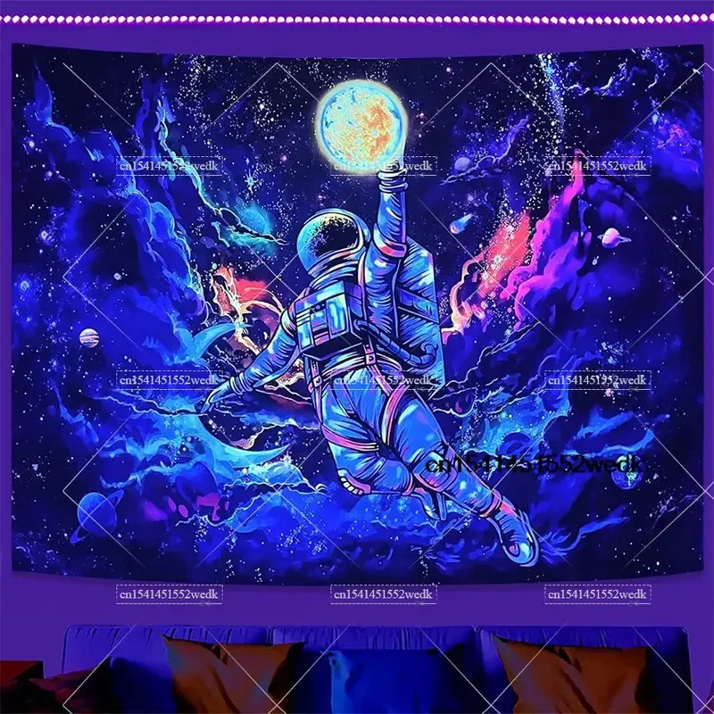 Aesthetic Blacklight Astronaut Space Tapestry Galaxy Universe Tapestries Glow In The Dark Tapestry Black Light UV Wall Decor