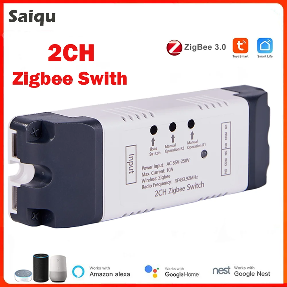 

Zigbee 2CH Wifi RF433MHZ Switch Module Tuya Smart Relay AC/DC7-32V AC85-250V Smart WiFi Voice Control Switch With Alexa Google