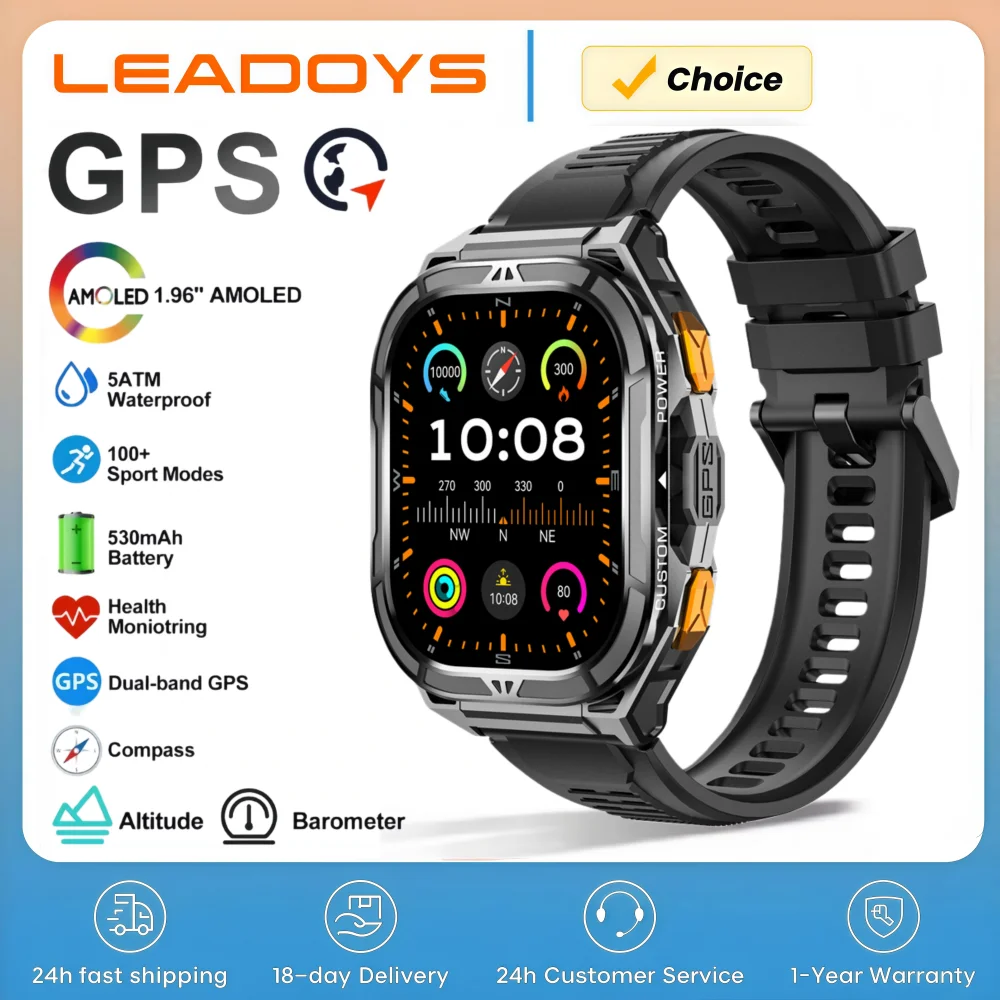 

LEADOYS Dual Frequency GPS Outdoor SmartWatch Compass Altitude Air Pressure 5ATM Waterproof Sports SmartWatch for Men and Women