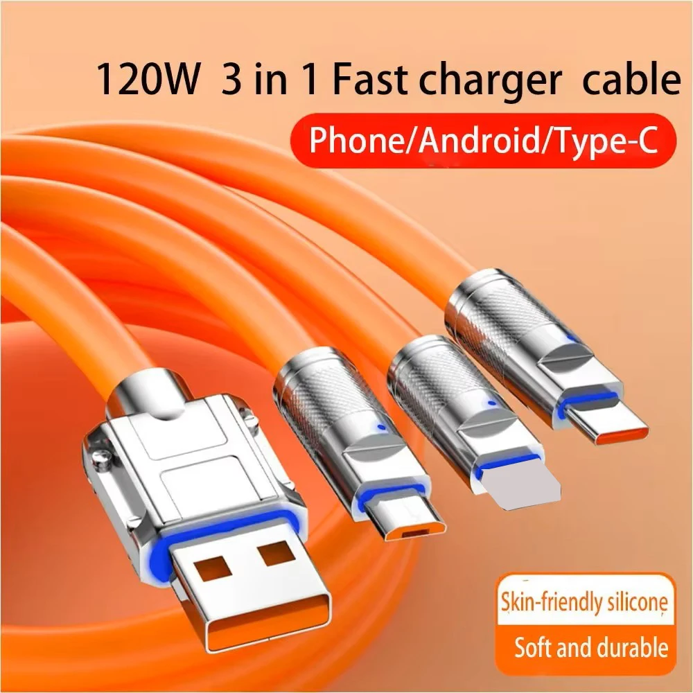 3 em 1 cabo usb 6a 120w cabo usb cabo de dados de carregamento rápido para iphone samsung huawei xiaomi multi portas fio de carregamento múltiplo