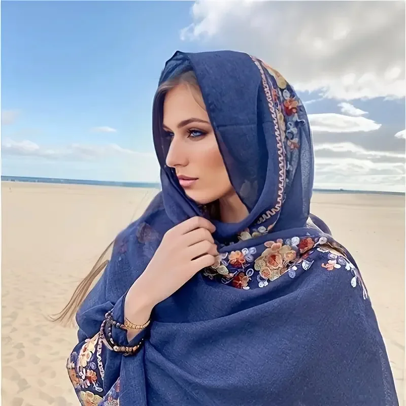 Women's Shawl Travel Ethnic Style Retro Cotton Linen Sun Protection Warmth Sunshade Beach Cape Desert Cape Bohemian Scarf Silk