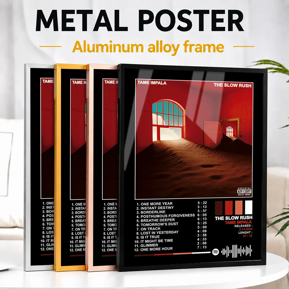 Tame Impala - The Slow Rush Album Framed Aluminum Metal Poster Customized Photo High Contrast Stage Style Wall Art For Bedroom