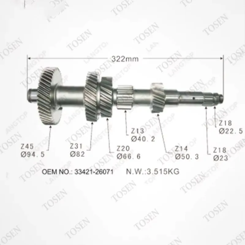 OEM NO. 33421-35170 Gear Counter Shaft for Toy ota Gearbox Pickup 4-Runner Gear
