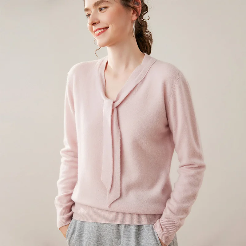 

CHICUU Women 100% Cashmere Sweater Autumn Winter Scarf Collar Pullover Long Sleeve Office Lady Cashmere Knitwear Chic Luxury Top