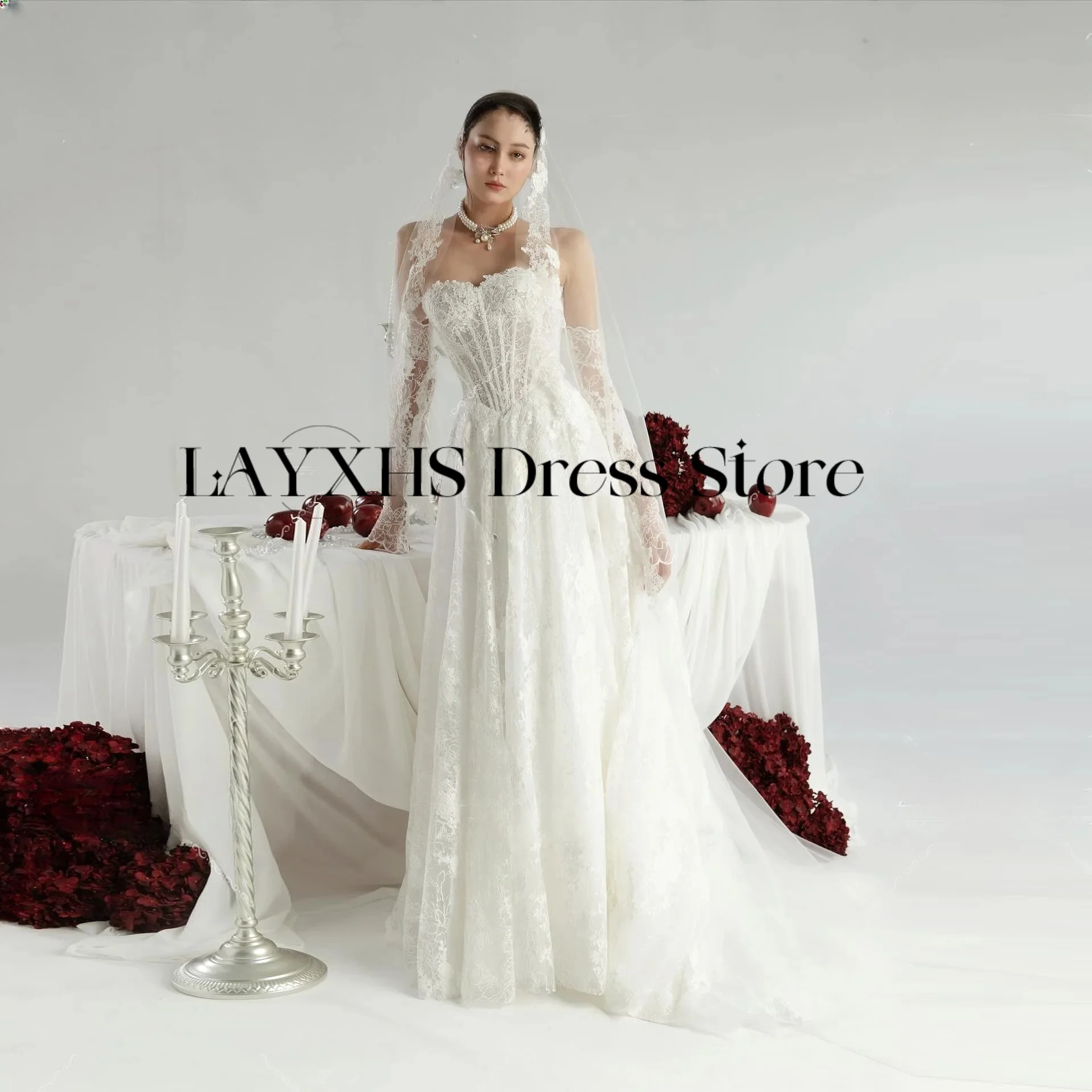 Robe de mariée blanche en dentelle chérie exquise, ligne A, séance Photo, longueur au sol, robe de mariée élégante, personnalisée