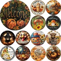 Round Metal Tin Sign Art Painting Wreath Decorative Plates Welcome Fall Plaque Poster Wall Art for Home Garden Office Garage