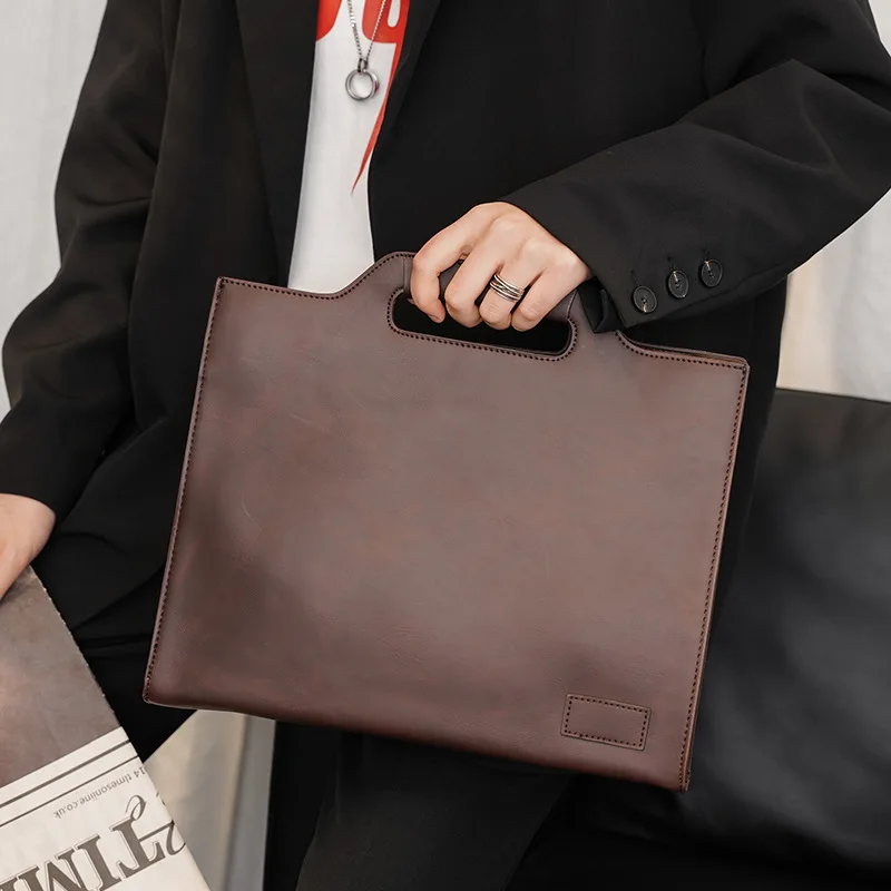 Crazy Horse PU Leather Briefcase Men Vintage Handbag Male Messenger Bags Portfolio Laptop Shoulder Bag Men Office Work Clutch 가방