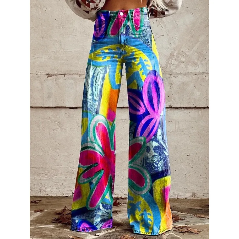 Damen Leopardenmuster Weite Hose mit Hoher Taille Baggy Y2K Vintage Streetwear Hose Locker Sitzende Lässige Tierdruck-Hose – Detail 6