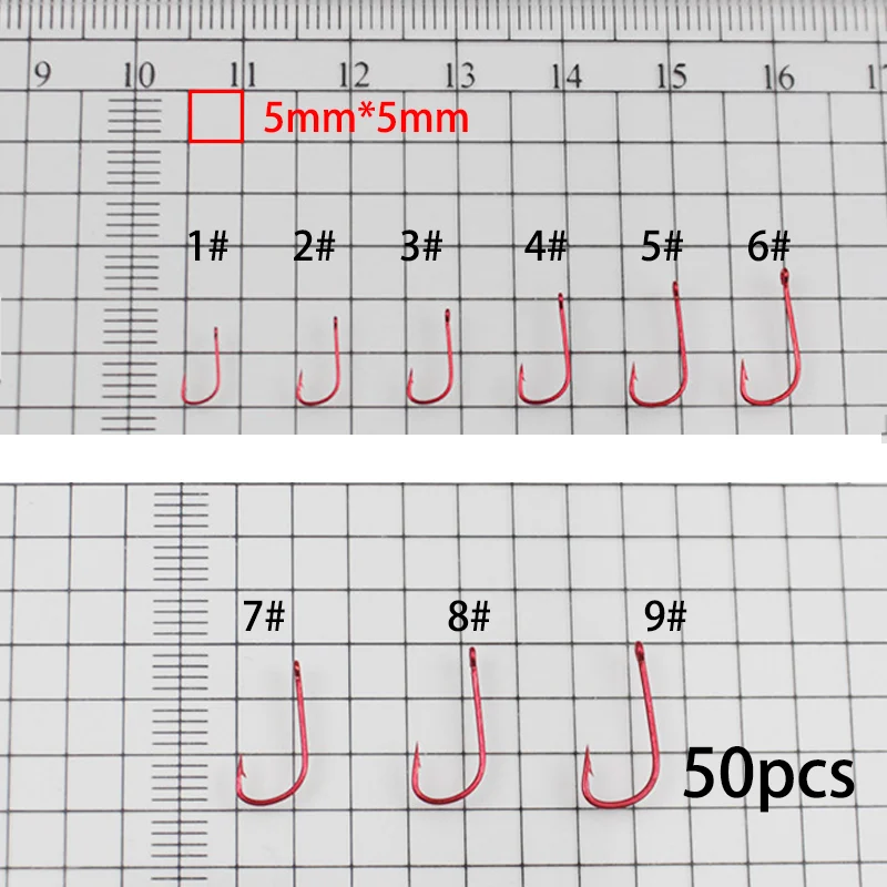 50PCS Fishing Hooks Small Hook Curcle Item Accessories 낚시 낚싯바늘 Red Cuff Eye for Tiny Fish крючки рыболовные рыболовный крючок