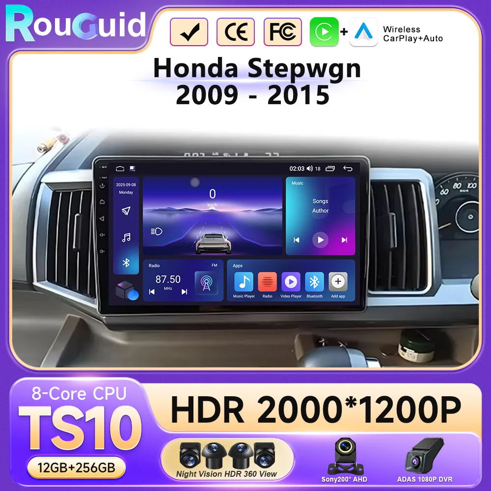 Android 16 Navigation NO 2DIN Carplay Auto Head Unit Screen For Honda Stepwgn 2009 - 2015 Radio Stereo Multimedia Car Player GPS