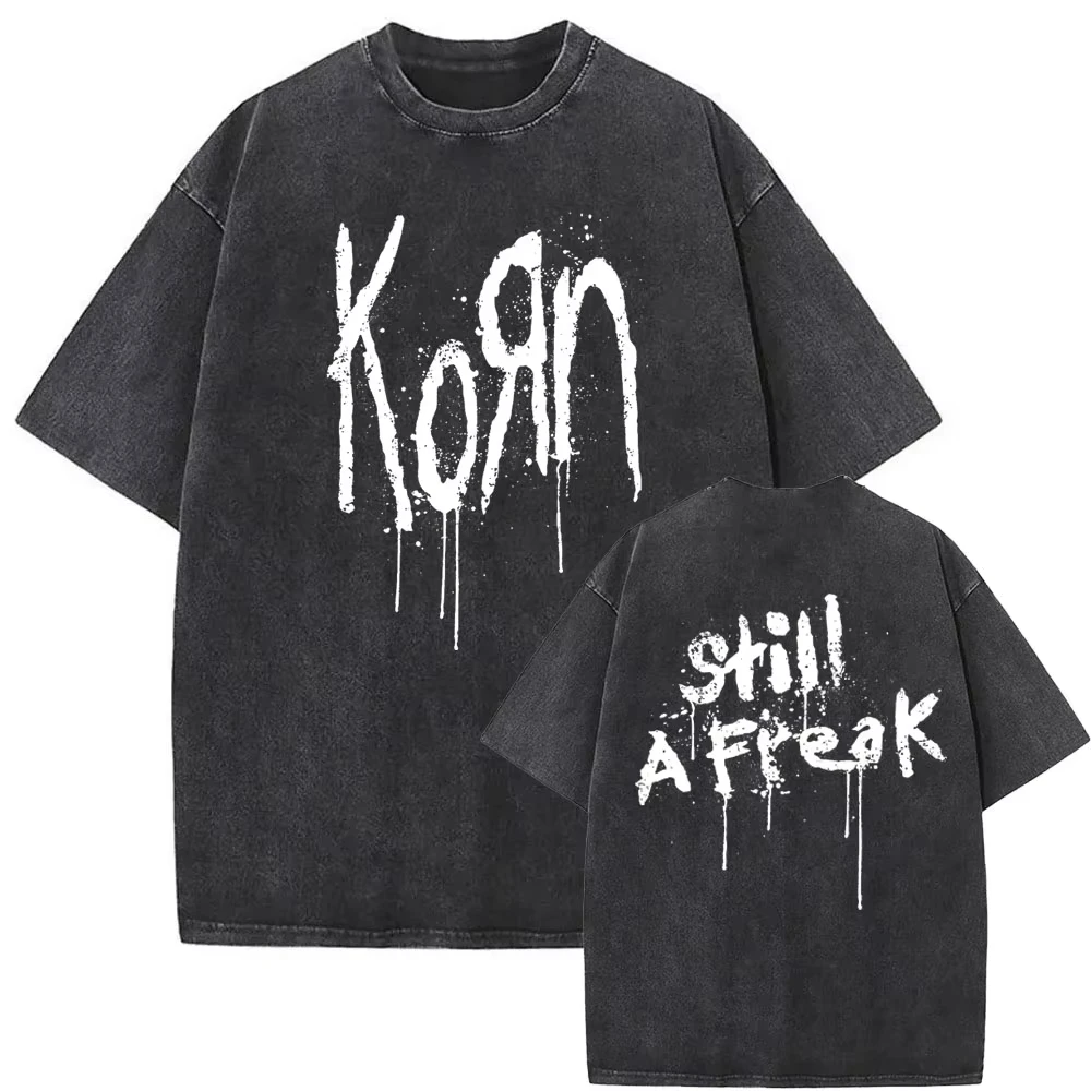 Vintage Washed Korn Follow The Leader T-Shirt, Rockband Gothic Oversized Casual Tees Unisex Streetwear Kurzarm-Oberteile – Detail 6