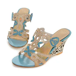 Party Wedge Women Sandals Summer Shoes Luxury Rhinestones Gladiator Women's Slippers Platform Sandals Women High Heel Shoes