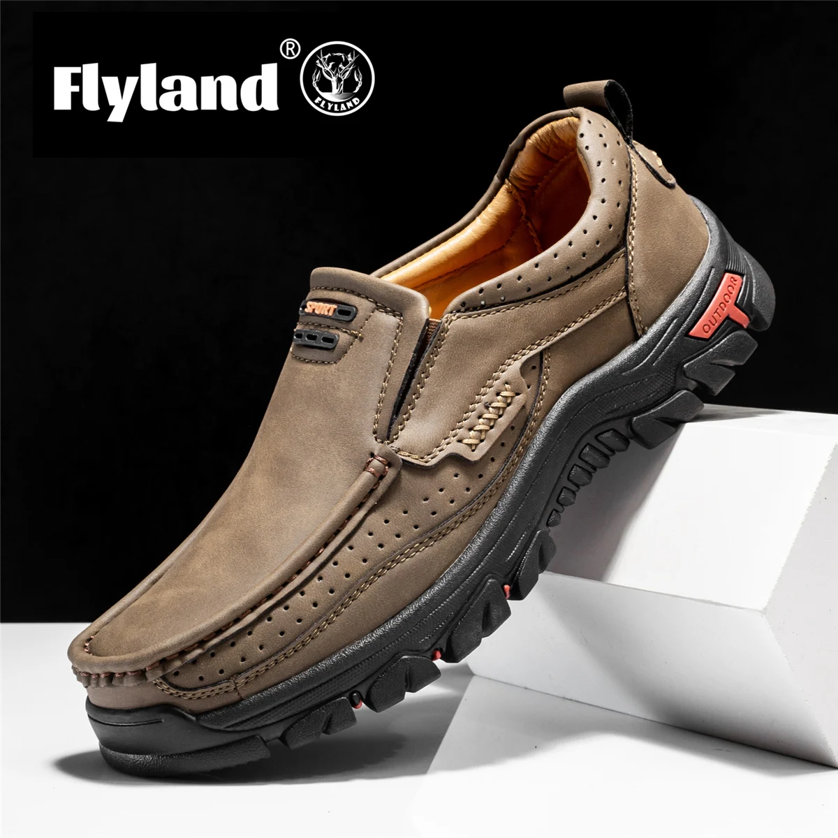 FLYLAND Men\'s Fashion Vintage Hand Stitching Soft Business Casual Leather Ankle Boots Handmade Shoes Flats Oxfords Plus Size