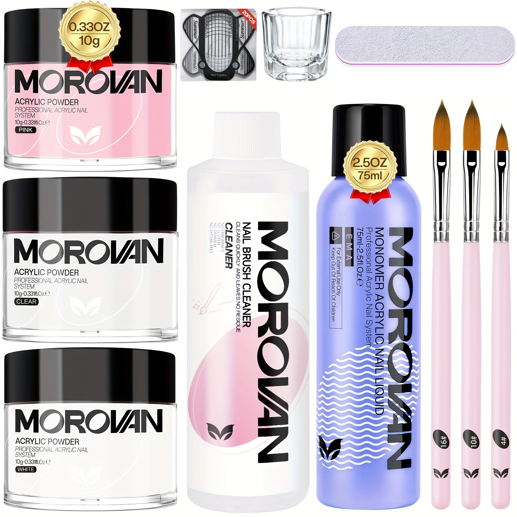 

Morovan acrylic nail set acrylic powder and professional liquid monomer set, containing 2.5 ounces of nail polish remover and ac