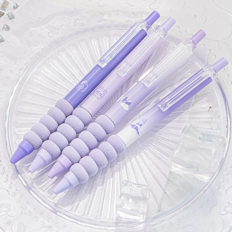 4pcs/set American Style Gel Pen Blue Purple Solid Color Series Stationey Gel Pen Lovely 0.5mm Black Ink Student Scrapbook Pen