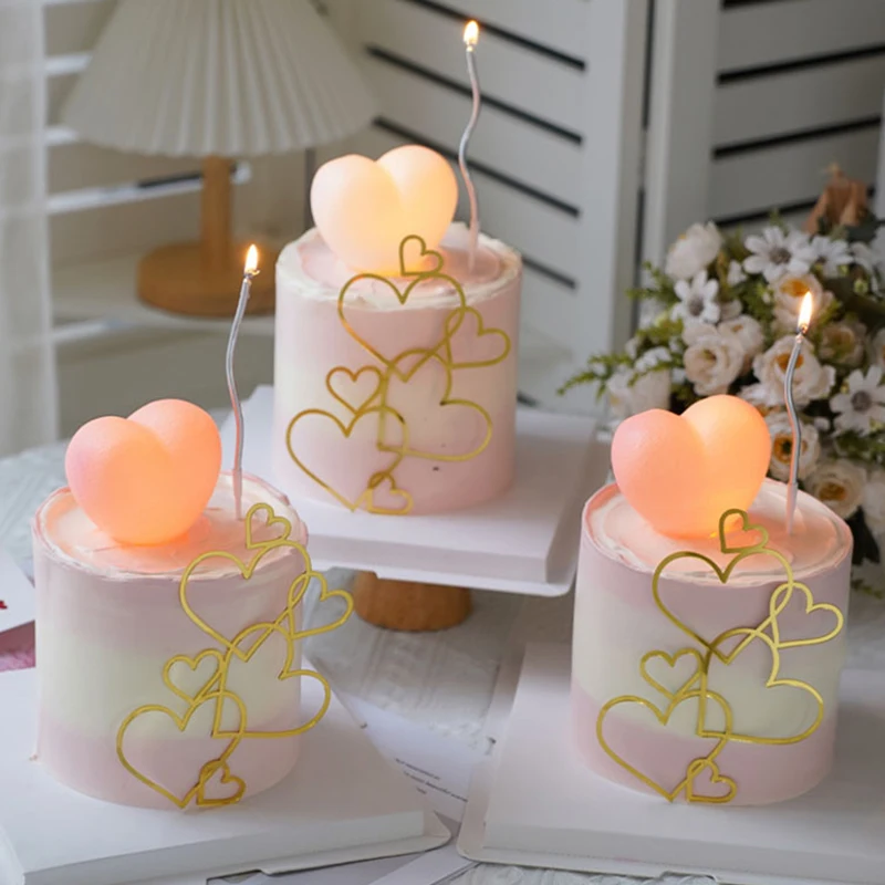 YOMDID 7 Hearts Wedding Cake Topper Minimalist Gold Silver Love Heart Cake Decoration Valentine's Day Dessert Party Decoration