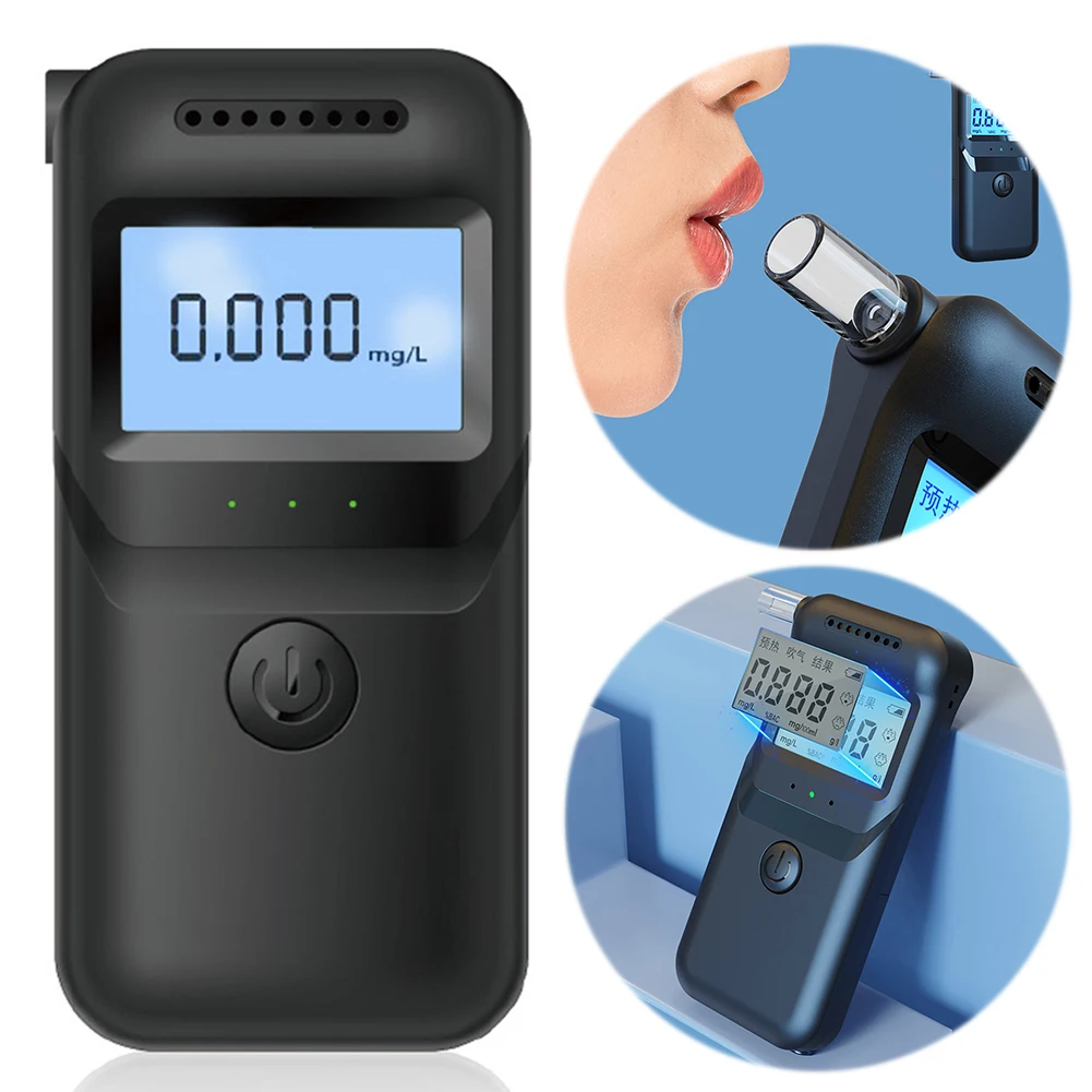 Digital Alcohol Breath Tester with 5 Mouthpieces LCD Display Portable Breathalyzer Handheld Alcohol Analyzer for Home Party Use