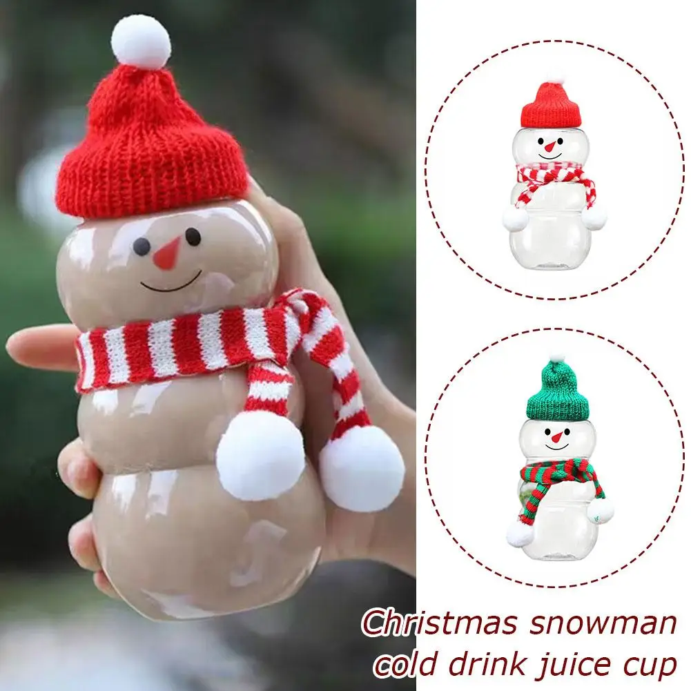 500ml Creative Christmas Snowman Cold Drink Juice Cup Thick Biscuits Plastic Isposable Jar Bottle With Sealed Candy Lids Pe G0U9