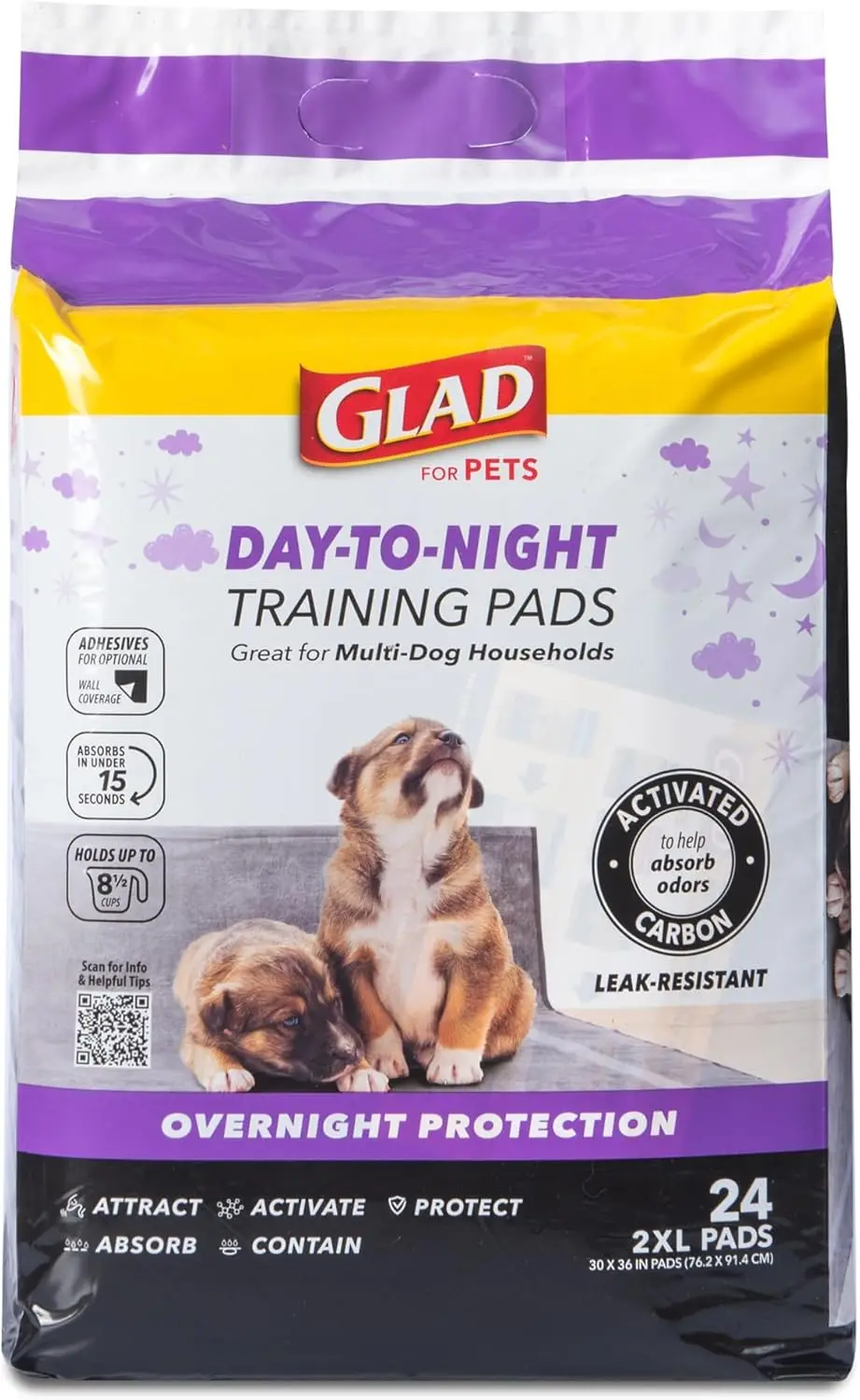 

Activated Carbon Puppy Training Pads, Odor Control, Leak Proof, Super Absorbent, 30x36 Inch, 24 Count
