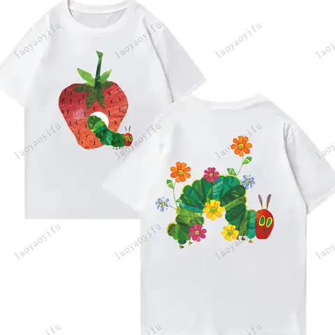 Den väldigt hungriga larven tryckt t-shirt Toppar hungrig larv söta toppar män kvinnor sommar matchande mode bomullst-shirt 6 best sales larvmän - №1