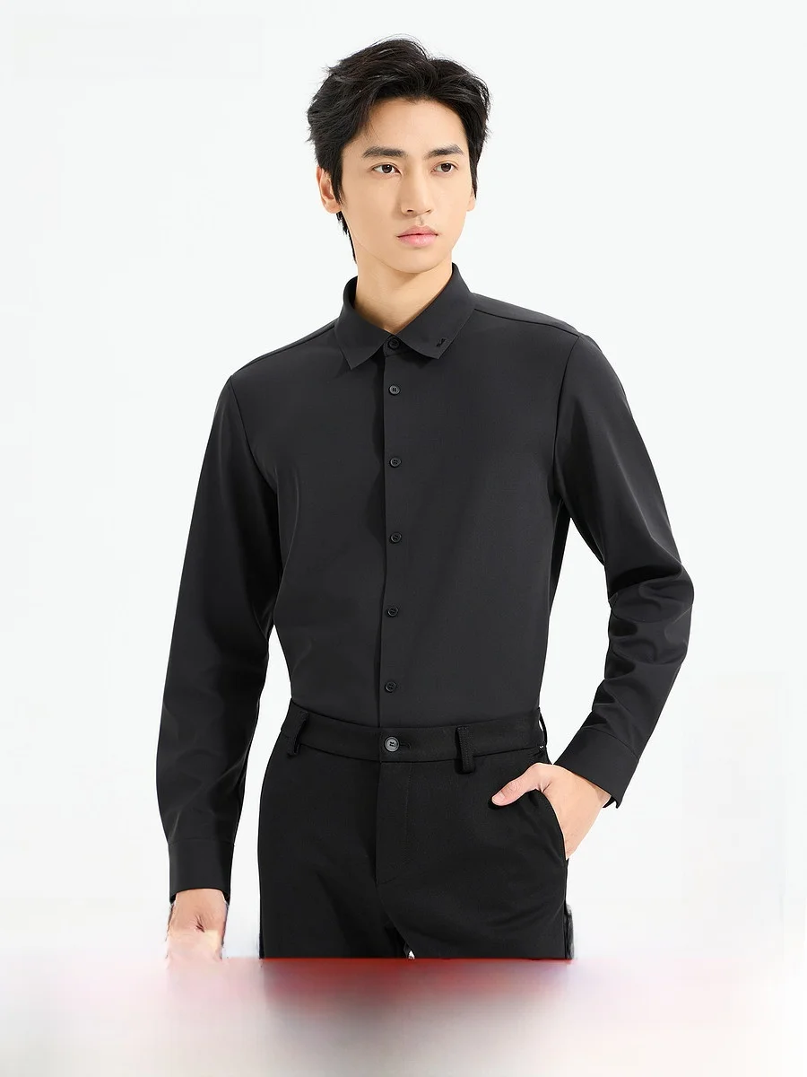 Lilanz Pointed Collar Fleece Lined Casual Thick Elastic Shirt Business Casual Warm  Color Standard Fit Fashion Urban Men...