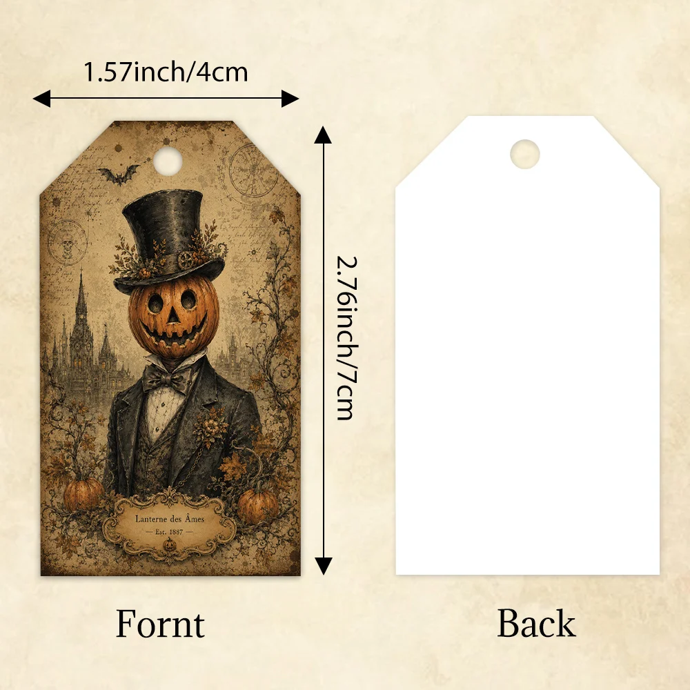 40pcs Vintage Dark Halloween Decorative Tags, Holiday Gift Labels, Party Decorations, Handmade Packaging Accents, Jute Rope