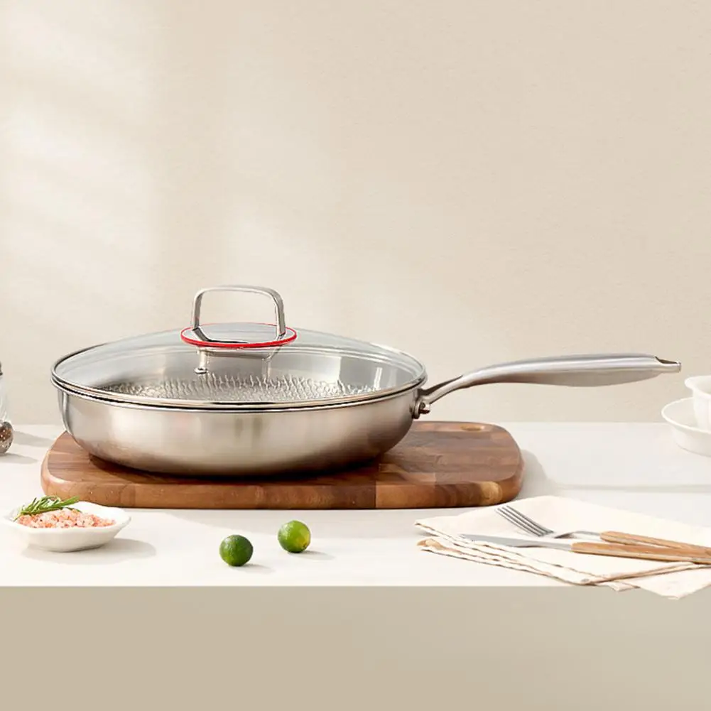Chef Pan Frying Pan with Lid Scratch-resistant Non-stick Hammered Skillet Durable Healthy Cooking Cookware for Gas Induction